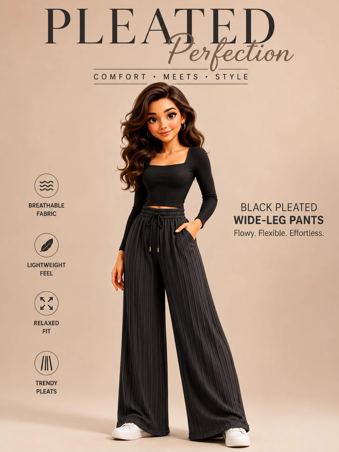 Women's Pleated Wide-Leg Palazzo Pants | Soft Stretch High-Waist Casual Trousers